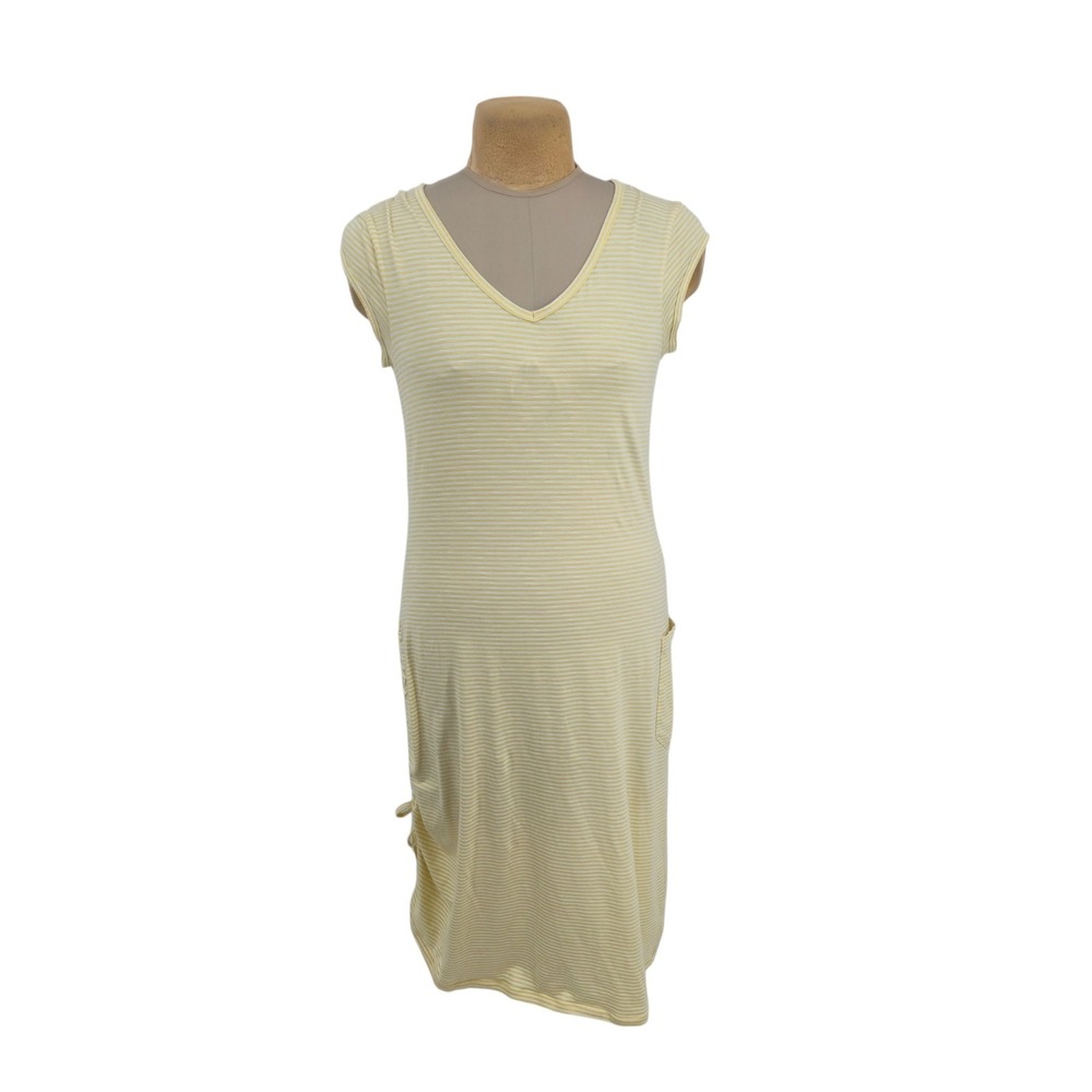 Toad&Co Samba Muse Dress Women XL Yellow White Stripe Ruched Casual Summer